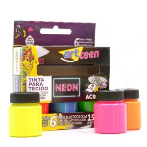 TINTA PARA TECIDO FLUORESCENTE C/ 6 CORES REF.4006 ACRILEX