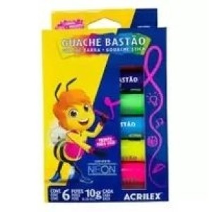 GUACHE BASTÃO 6 CORES NEON ACRILEX