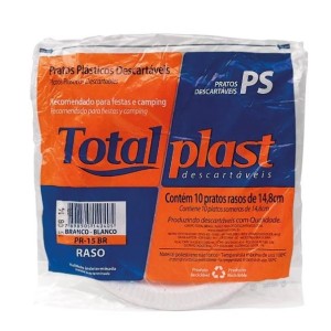 PRATO PLÁSTICO DESCARTÁVEL 15CM REDONDO RASO BRANCO 10 UNIDADES PR15 TOTALPLAST