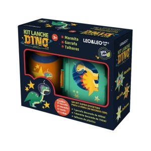 KIT LANCHE DINO MARMITA/TALHER/GARRAFA LEO&LEO