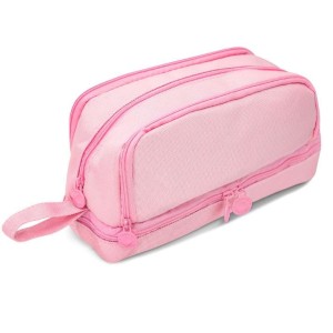 ESTOJO TECIDO MÉDIO 4 DIVISÕES ROSA PASTEL POLIBRAS