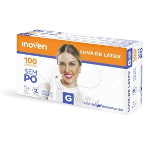LUVA DE LÁTEX G SEM PÓ NÃO CIRURGICA CAIXA C/100 UNIDADES INOVEN 