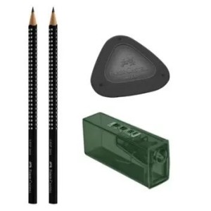 KIT ESCOLAR 2 LÁPIS PRETO+APONTADOR+BORRACHA PRETO FABER CASTELL
