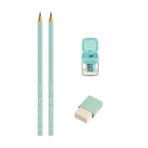 KIT ESCOLAR 2 LÁPIS+APONTADOR+ BORRACHA VERDE PASTEL SM/1205P FABER CASTELL