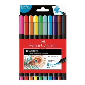 CANETA HIDROGRÁFICA SUPERSOFT BRUSH 10 CORES 150710 FABER CASTELL